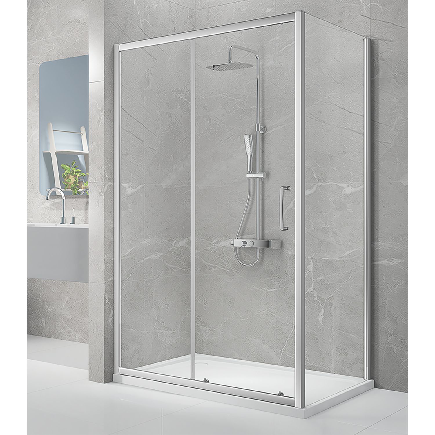 Triton Neo Eight Framed Rectangular Sliding Door Shower Enclosure Chrome 1400mm x 800mm x 1900mm (717TK)