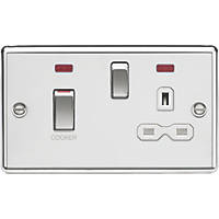 Knightsbridge CL83MNPCW 45 & 13A 2-Gang DP Cooker Switch & 13A DP Switched Socket Polished Chrome with LED with White Inserts