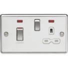 Knightsbridge  45A 2-Gang DP Cooker Switch & 13A DP Switched Socket Polished Chrome with LED with White Inserts