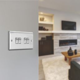 British General Nexus Metal 20A 16AX 4-Gang 2-Way Light Switch  Brushed Steel