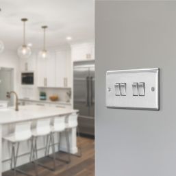 British General Nexus Metal 20A 16AX 4-Gang 2-Way Light Switch  Brushed Steel