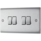 British General Nexus Metal 20A 16AX 4-Gang 2-Way Light Switch  Brushed Steel