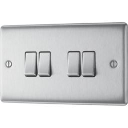 British General Nexus Metal 20A 16AX 4-Gang 2-Way Light Switch  Brushed Steel