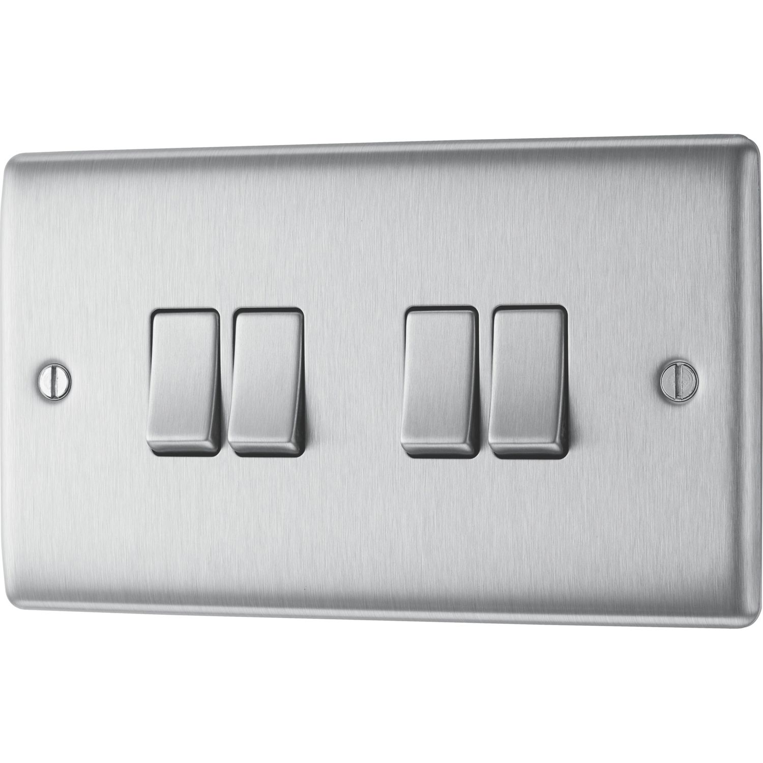 British General Nexus Metal 20A 16AX 4-Gang 2-Way Light Switch Brushed Steel (717XG)