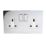 LAP  13A 2-Gang DP Switched Plug Socket Polished Chrome  with White Inserts