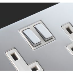 LAP  13A 2-Gang DP Switched Plug Socket Polished Chrome  with White Inserts