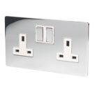 LAP  13A 2-Gang DP Switched Plug Socket Polished Chrome  with White Inserts