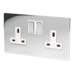 LAP  13A 2-Gang DP Switched Plug Socket Polished Chrome  with White Inserts