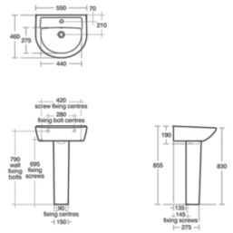 Armitage Shanks Sandringham 21 Full Pedestal Basin 1 Tap Hole 550mm
