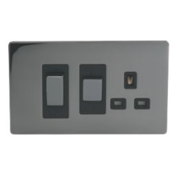 LAP  45A 2-Gang DP Cooker Switch & 13A DP Switched Socket Black Nickel  with Black Inserts