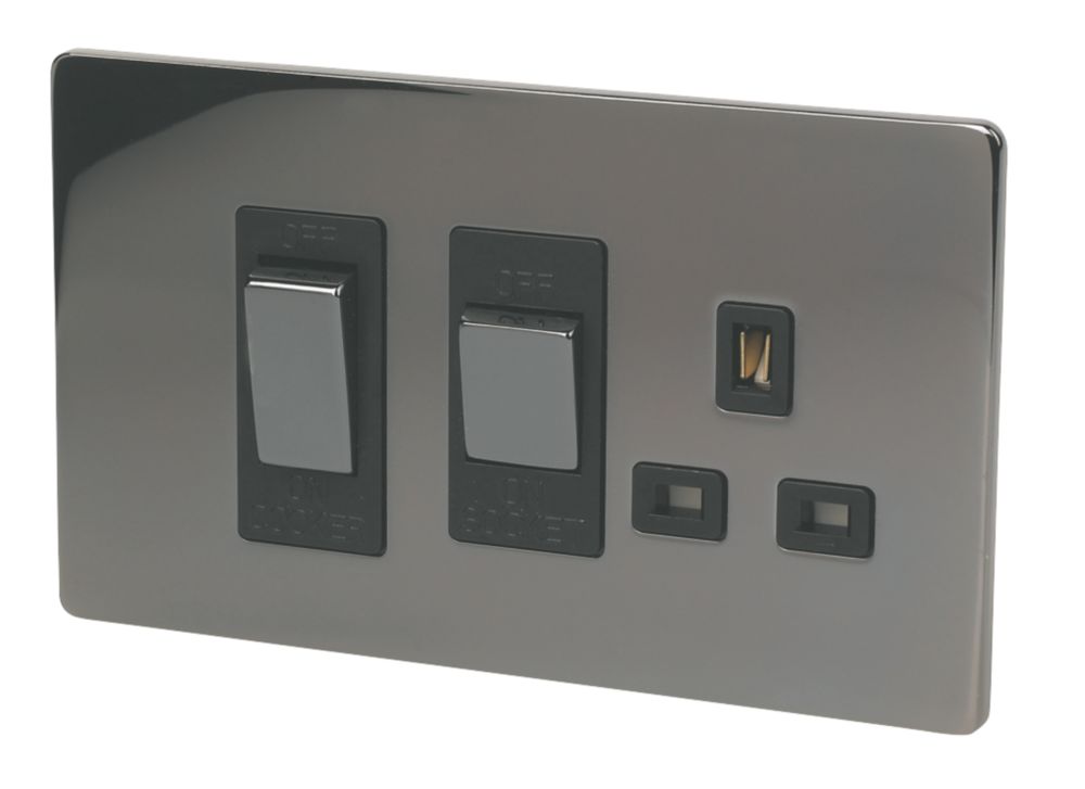 LAP  45A 2-Gang DP Cooker Switch & 13A DP Switched Socket Black Nickel  with Black Inserts - 7