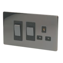 LAP  45A 2-Gang DP Cooker Switch & 13A DP Switched Socket Black Nickel  with Black Inserts