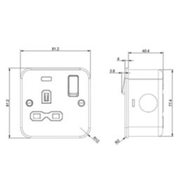 Knightsbridge  Black 13A 1-Gang DP Switched Metal Clad Single Socket with Neon with Black Inserts