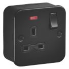 Knightsbridge  Black 13A 1-Gang DP Switched Metal Clad Single Socket with Neon with Black Inserts