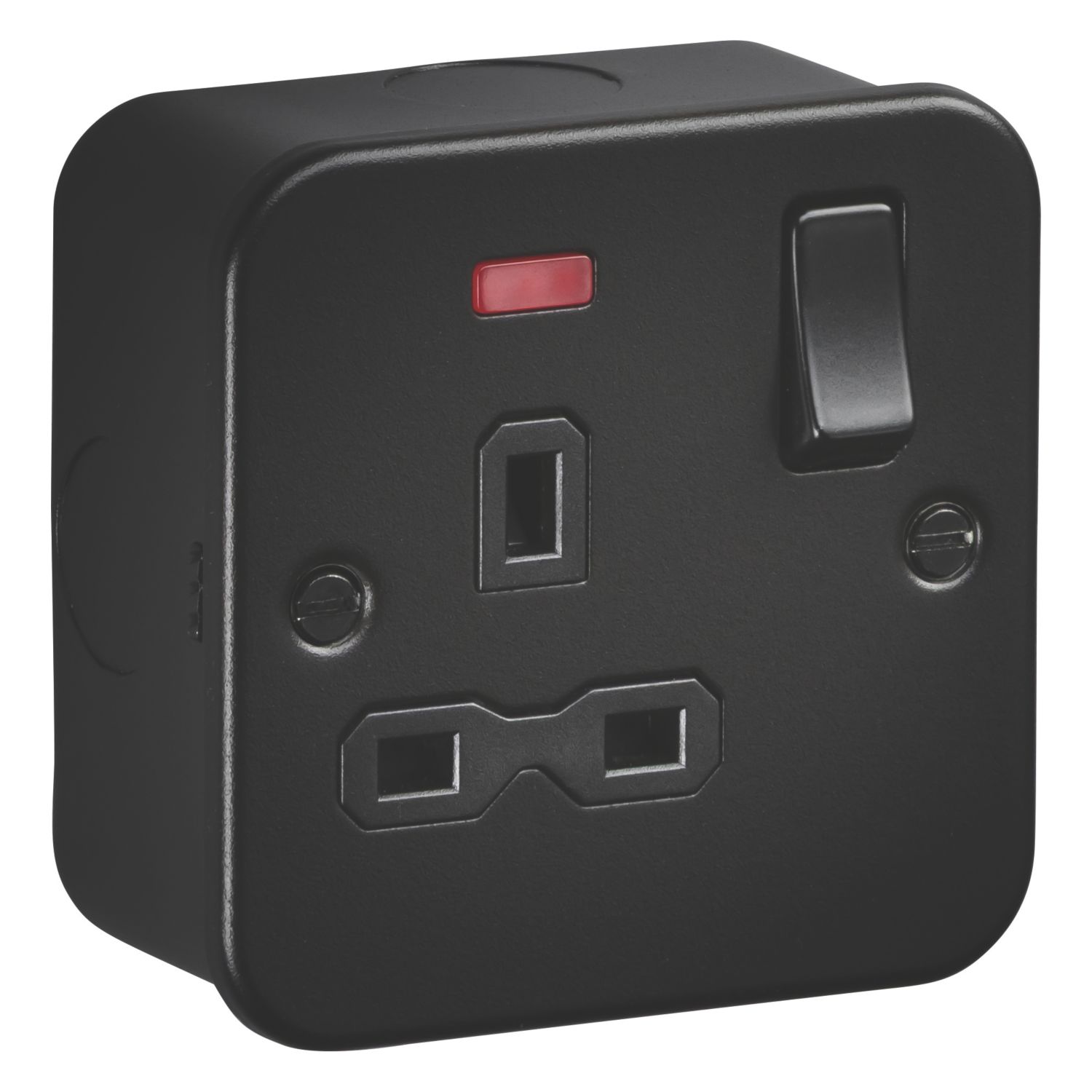 Knightsbridge Black 13A 1-Gang DP Switched Metal Clad Single Socket with Neon with Black Inserts (718AM)