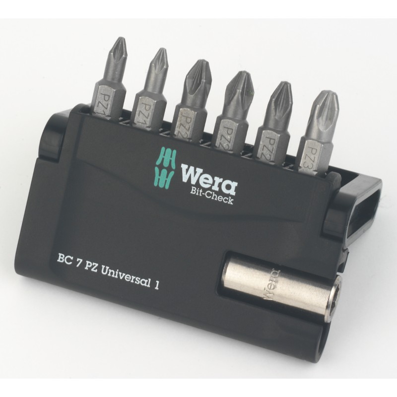 Wera Bit-Check 7 PZ Universal 1 1/4" Hex Shank PZ Bit Set 7 Pieces