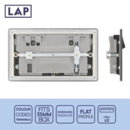 LAP  13A 2-Gang SP Switched Socket + 3.1A 15.5W 2-Outlet Type A USB Charger Slate Grey with Black Inserts