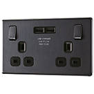 LAP  13A 2-Gang DP Switched Socket + 3.1A 2-Outlet Type A USB Charger Slate Grey with Black Inserts