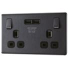 LAP  13A 2-Gang DP Switched Socket + 3.1A 2-Outlet Type A USB Charger Slate Grey with Black Inserts