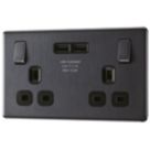 LAP  13A 2-Gang SP Switched Socket + 3.1A 15.5W 2-Outlet Type A USB Charger Slate Grey with Black Inserts