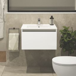 Newland  Single Drawer Wall-Mounted Vanity Unit with Basin Gloss White 600mm x 450mm x 370mm