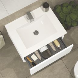 Newland  Single Drawer Wall-Mounted Vanity Unit with Basin Gloss White 600mm x 450mm x 370mm