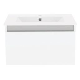 Newland  Single Drawer Wall-Mounted Vanity Unit with Basin Gloss White 600mm x 450mm x 370mm