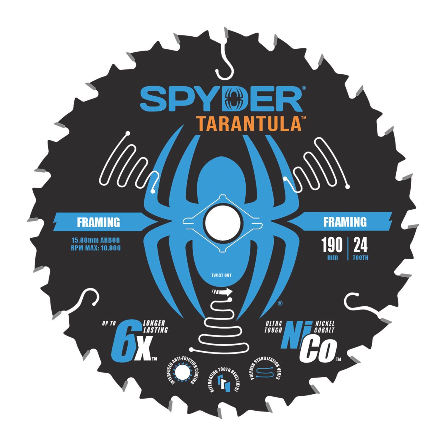 Spyder Tarantula Wood Framing Circular Saw Blade 190mm x 16mm 24T (718YL)