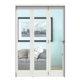 Green & Taylor  3-Door 1-Clear Light Primed White Wooden Shaker Internal Bi-Fold Door 2060mm x 1446mm