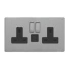 Varilight  13A 2-Gang SP Switched Socket + 3A 45W 2-Outlet Type C USB Charger Brushed Steel with Black Inserts