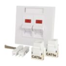 Labgear  1-Gang Double RJ45 Ethernet Socket White with Colour-Matched Inserts