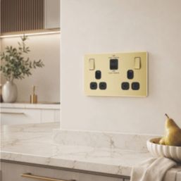 LAP  13A 2-Gang SP Switched Socket + 3A 45W 2-Outlet Type A & C USB Charger Satin Brass with Black Inserts