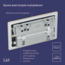 LAP  13A 2-Gang SP Switched Socket + 3A 45W 2-Outlet Type A & C USB Charger Satin Brass with Black Inserts