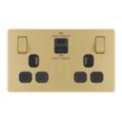 LAP  13A 2-Gang SP Switched Socket + 3A 45W 2-Outlet Type A & C USB Charger Satin Brass with Black Inserts