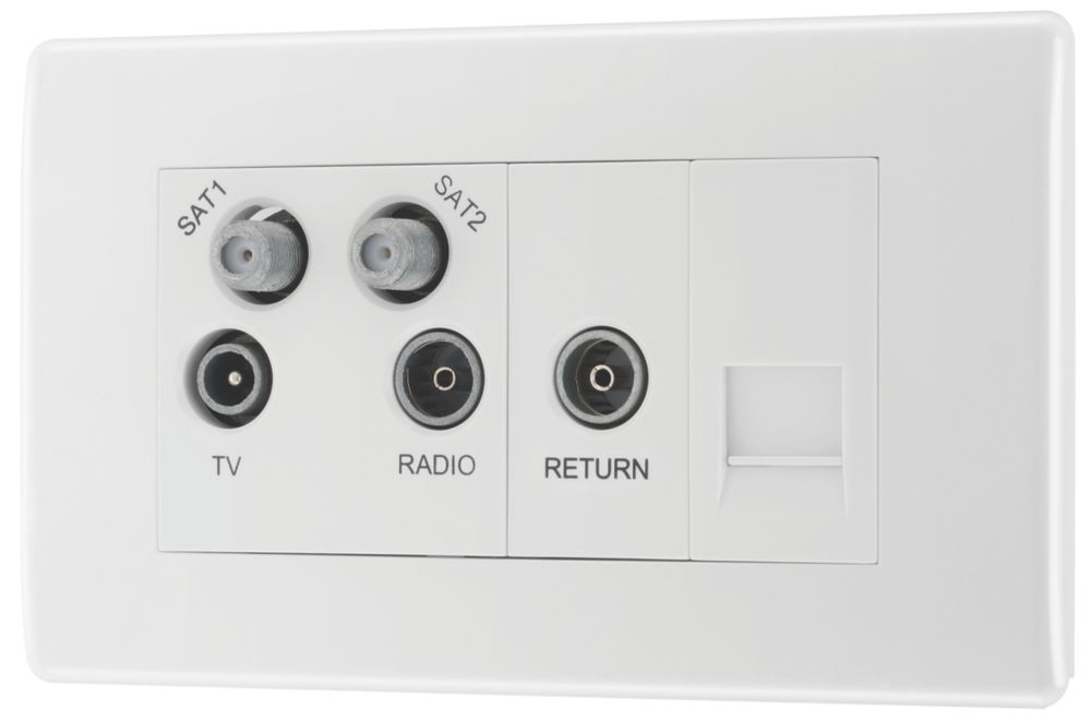 British General 800 Series 2-Gang Quadruplex TV Socket White - Screwfix