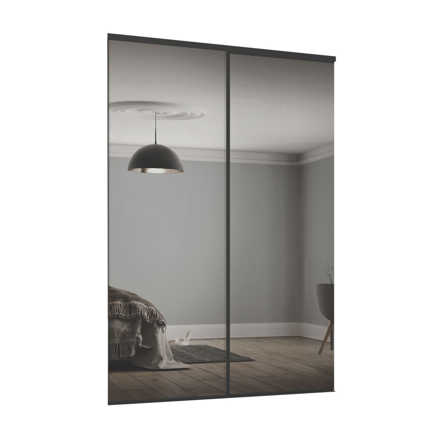 Spacepro Classic 2-Door Framed Sliding Mirror Wardrobe Doors Black Frame Mirror Panel 1489mm x 2260mm (7205F)