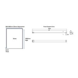 Palermo Showerwall Glass Brushed Brass 1950mm x 900mm x 8mm