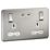 Knightsbridge  13A 2-Gang DP Switched Socket + 3.25A 65W 2-Outlet Type C USB Charger Brushed Chrome with White Inserts
