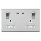 Knightsbridge  13A 2-Gang DP Switched Socket + 3.25A 65W 2-Outlet Type C USB Charger Brushed Chrome with White Inserts