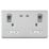 Knightsbridge  13A 2-Gang DP Switched Socket + 3.25A 65W 2-Outlet Type C USB Charger Brushed Chrome with White Inserts