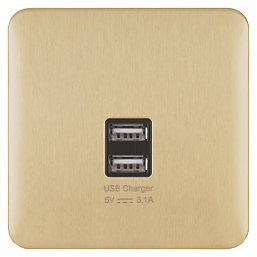Schneider Electric Lisse Deco 3.1A 10.5W 2-Outlet Type A USB Socket Satin Brass with Black Inserts