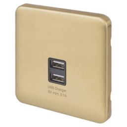 Schneider Electric Lisse Deco 3.1A 10.5W 2-Outlet Type A USB Socket Satin Brass with Black Inserts