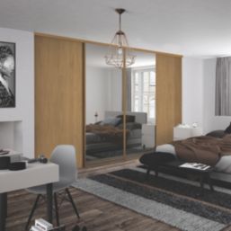 Spacepro Classic 4-Door Sliding Wardrobe Door Kit Oak Frame Oak / Mirror Panel 2978mm x 2260mm