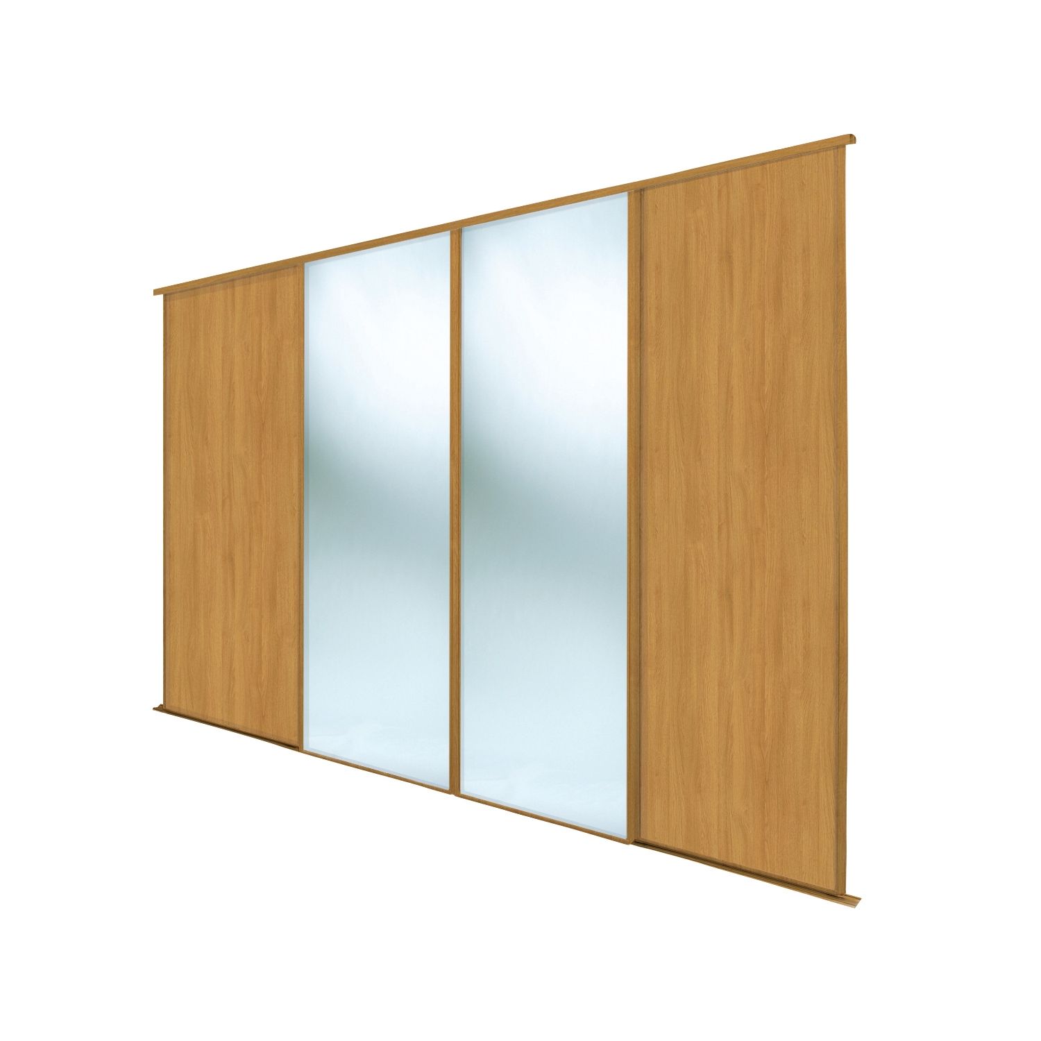 Spacepro Classic 4-Door Sliding Wardrobe Door Kit Oak Frame Oak / Mirror Panel 2978mm x 2260mm (720GK)