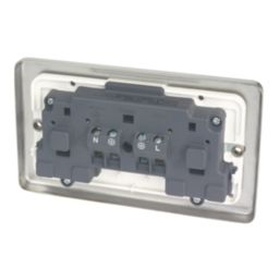 Hager Sollysta WRSS82BSW 13A 2-Gang 2P+E Switched Socket Brushed Stainless Steel  with White Inserts