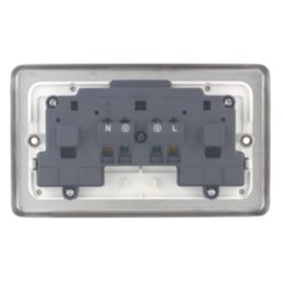 Hager Sollysta WRSS82BSW 13A 2-Gang 2P+E Switched Socket Brushed Stainless Steel  with White Inserts
