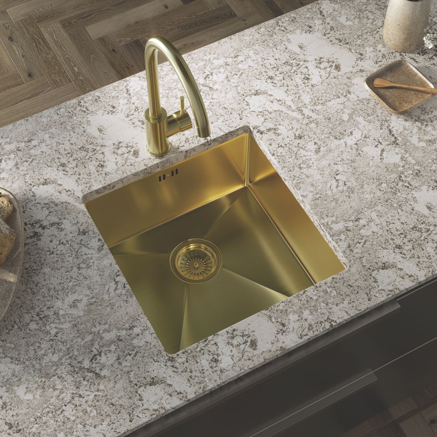 ETAL Elite 1 Bowl Stainless Steel Inset / Undermount Kitchen Sink Brushed Brass 440mm x 205mm (721JL)