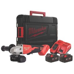 Milwaukee M18 BLSAG115XPD 402X 18V 2 x 4Ah Li Ion RedLithium 4 Brushless Cordless Angle Grinder Screwfix