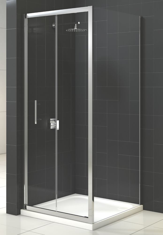 Triton Fast Fix Framed Square Bi-Fold Door with Side Panel  Chrome 800mm x 800mm x 1900mm