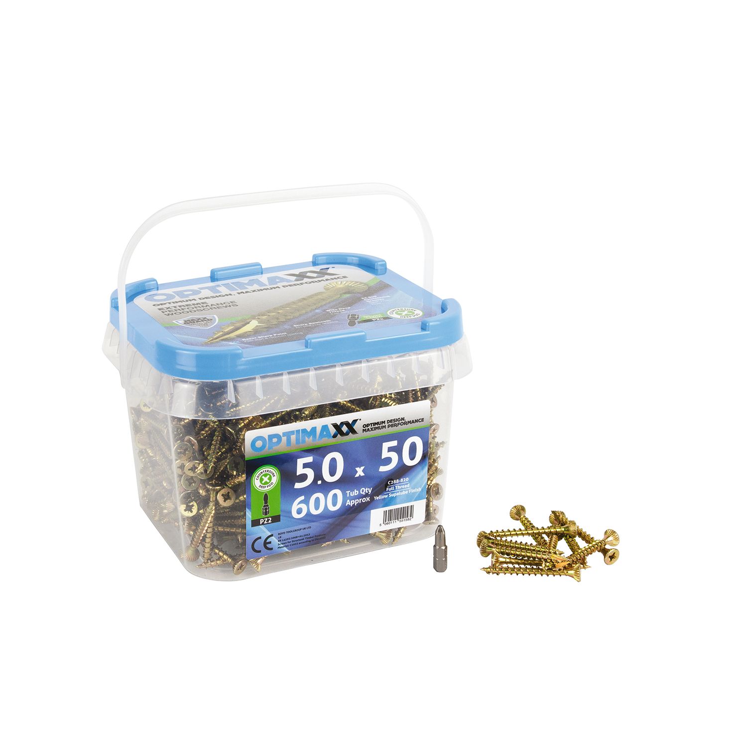 Optimaxx PZ Countersunk Wood Screws 5mm x 50mm 600 Pack (721TY)